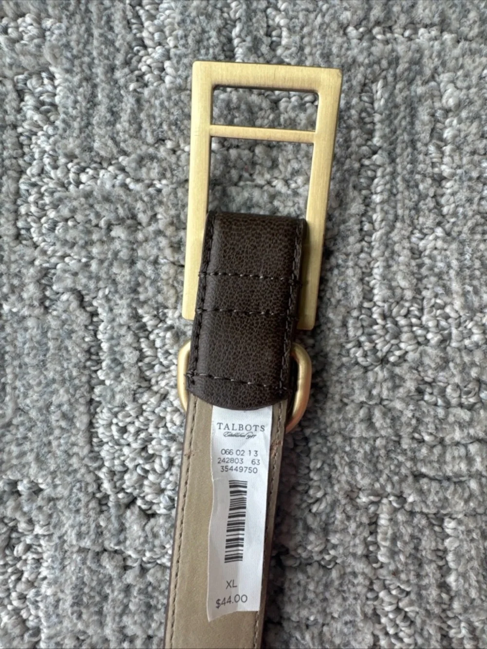 Talbots Brown Leather Belt with Gold-Tone Rectangular Buckle XL